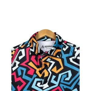 Royal & Awesome Mens Golf Polo Size Medium Stretch Funky Geometric Fun